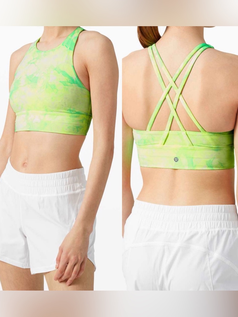 Lululemon Energy Bra High Neck Long Line Shibori Medium Support Neon Green 8 B-D
